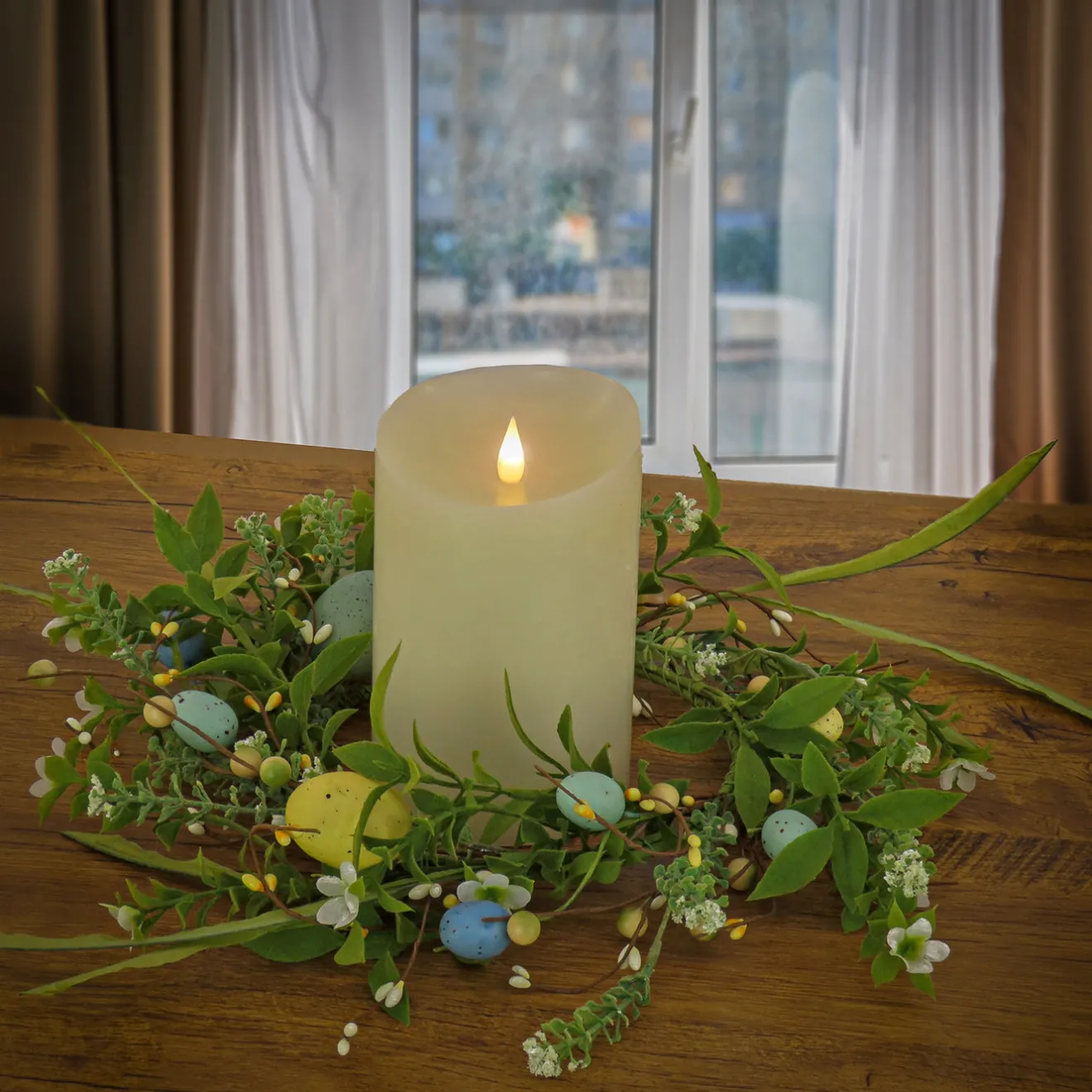 Clearance 6 in. Easter Candle Ring Decorated with Pastel Eggs and Mini Flowers Table Decorations
