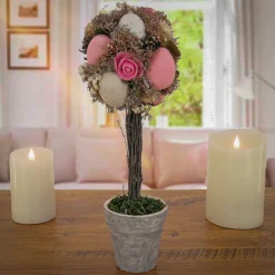 Online 14 in. Easter Single Ball Topiary Potted Plant Decorated with Pastel Eggs Table Decorations