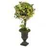 26 in. Easter Single Topiary Ball in a Urn Decorated with Pastel Eggs and Flower Blooms Outdoor Decorations