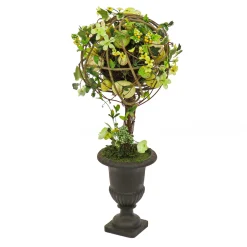 26 in. Easter Single Topiary Ball in a Urn Decorated with Pastel Eggs and Flower Blooms Outdoor Decorations