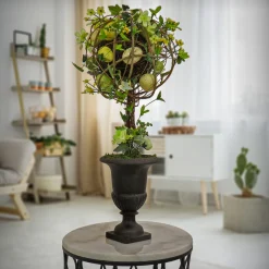 26 in. Easter Single Topiary Ball in a Urn Decorated with Pastel Eggs and Flower Blooms Outdoor Decorations