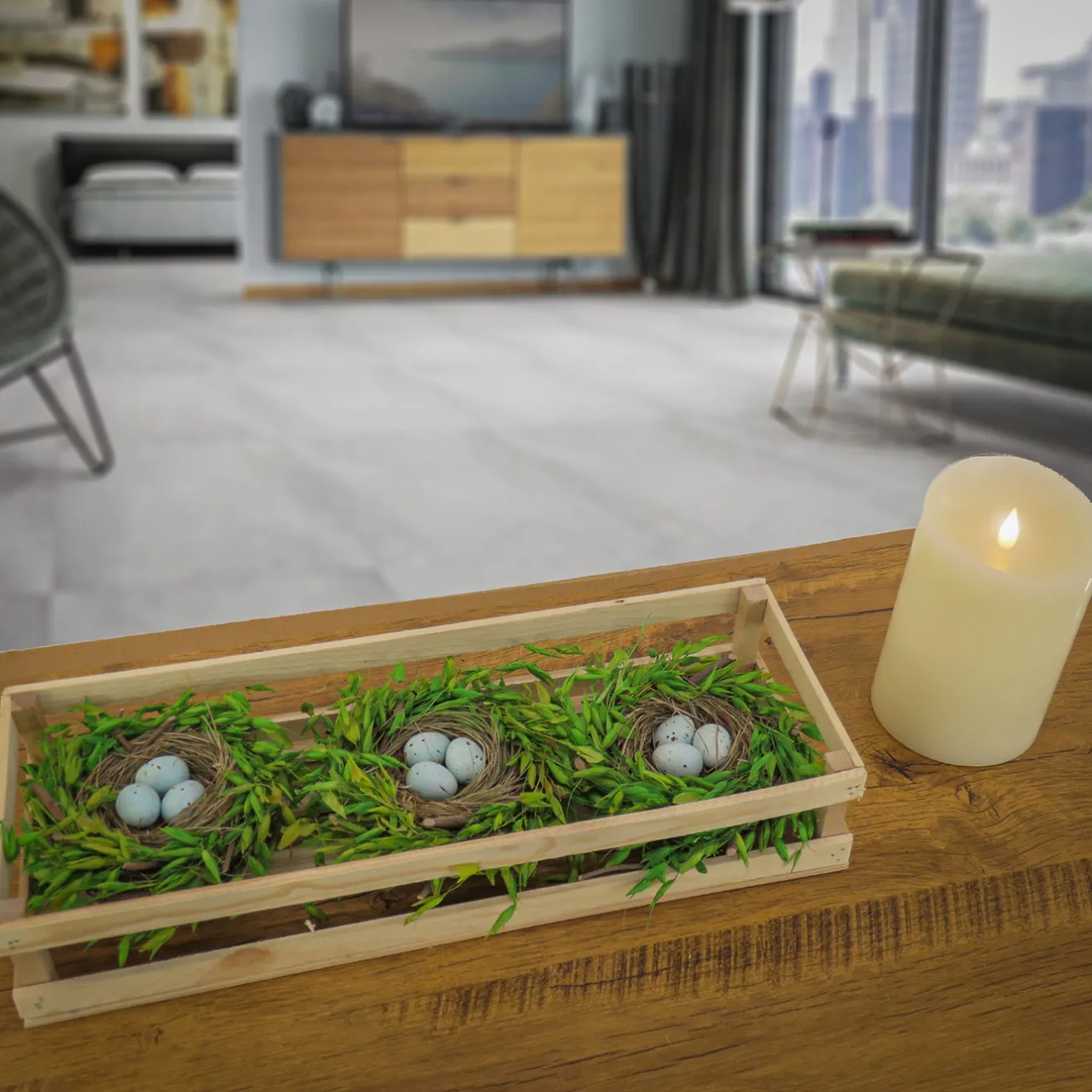 Sale 17 in. Easter Triple Nest Table Decoration Decorated with Pastel Eggs, and Wooden Box Table Decorations