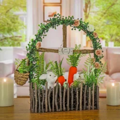 Clearance 19 in. Easter Window Garden Pane Decoration Decorated with Bunnies, Carrots, Flower Blooms Table Decorations