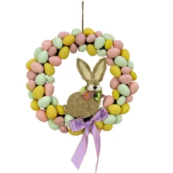 Sale 16 in. Easter Wreath Decorated with Pastel Eggs and Bunny Wreaths