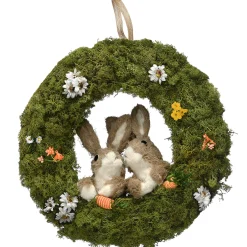 Discount 15 in. Easter Wreath Decorated with Flower Blooms, Rabbits Wreaths