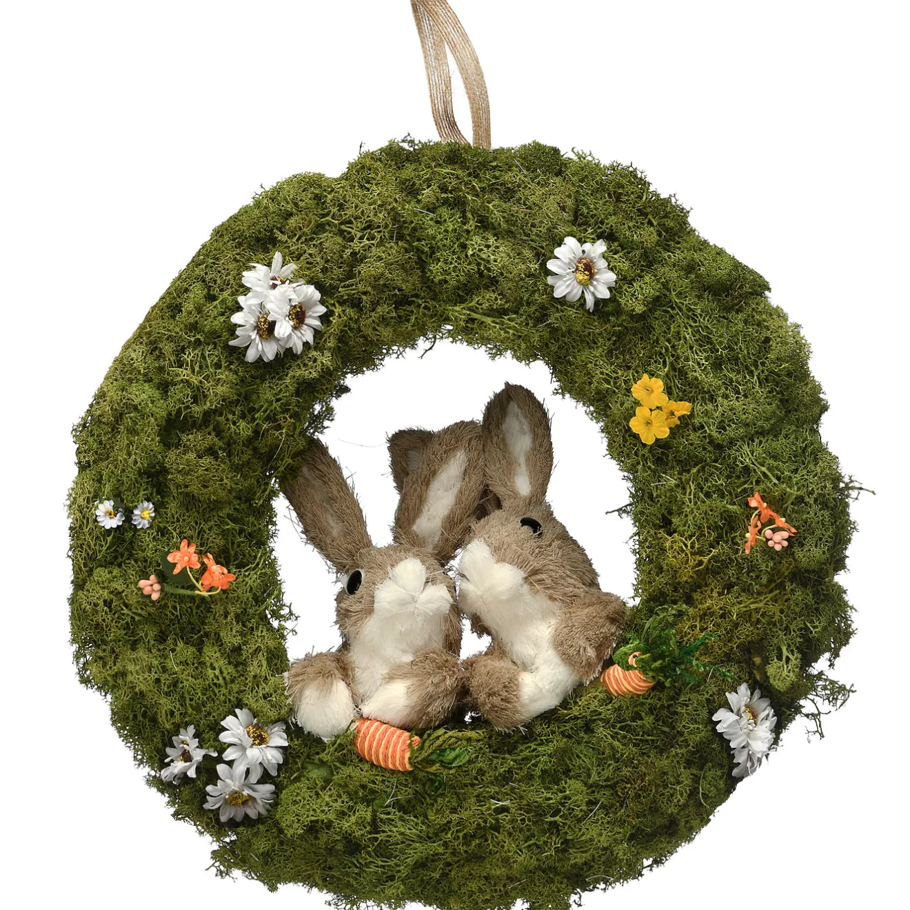 Discount 15 in. Easter Wreath Decorated with Flower Blooms, Rabbits Wreaths