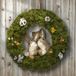 Discount 15 in. Easter Wreath Decorated with Flower Blooms, Rabbits Wreaths