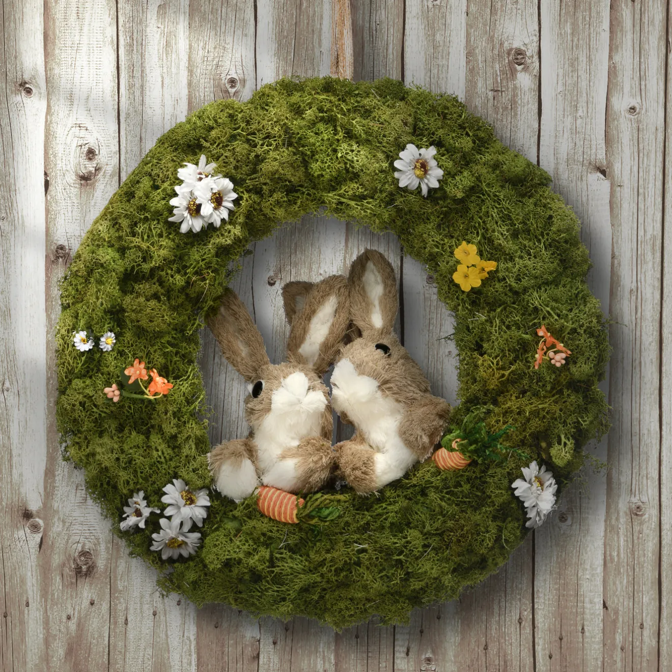 Discount 15 in. Easter Wreath Decorated with Flower Blooms, Rabbits Wreaths