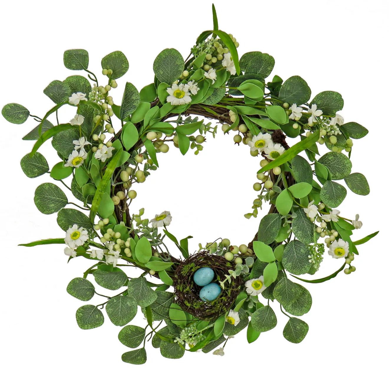 Online 20 in. Easter Wreath Decorated with Spring Blooms and Pastel Eggs Wreaths