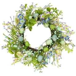 Online 20 in. Easter Wreath Decorated with Blue Flower Blooms, Pastel Eggs Wreaths