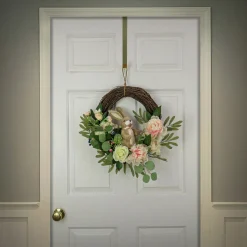 Clearance 18 in. Easter Wreath Decorated with Pastel Flower Blooms, Bunny, Leafy Greens Wreaths