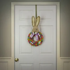 Hot 24 in. Easter Wreath Decorated with Colorful Flower Blooms, Pastel Eggs, Bunny Head Wreaths