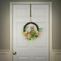 Sale 16 in. Easter Wreath Decorated with Pastel Flower Blooms, Bunny, Leafy Greens Wreaths