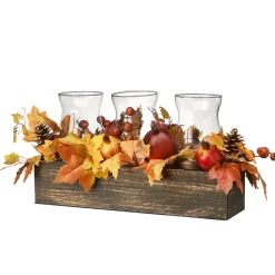 Hot 24 in. Fall Centerpiece, Decorated With Maple Leaves, Pomegranates, Pine Cones, Holds Three Candles Fall Decorations