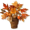 New 16 in. Fall Flowers in Wicker Basket with Pumpkins, Gourds, Berry Clusters, Burlap, Maple Leaves Fall Decorations