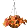 New 18 in. Fall Hanging Basket with Maple Leaves, Sunflowers, Cones, Berries, Pumpkin Fall Decorations