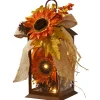Clearance 12 in. Fall Lantern with LED Lights, Filled with Sunflower Blooms, Leaves, Pinecones, Berry Clusters Fall Decorations