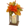 14 in. Fall Lantern with Mum Flower, Mixed Leaves, Berry Fall Decorations