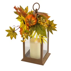 Sale 14 in. Fall Lantern with Sunflower, Mixed Leaves, Berry, Pumpkin Fall Decorations