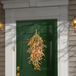 Online 30 in. Fall Teardrop Decoration with Seed Stalks, Straw Fronds, Assorted Leaves Fall Decorations