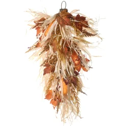 Online 30 in. Fall Teardrop with Raffia Leaves, Corn Cobs, Berry Clusters Fall Decorations