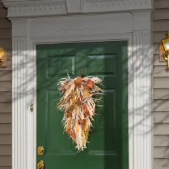 Online 30 in. Fall Teardrop with Raffia Leaves, Corn Cobs, Berry Clusters Fall Decorations