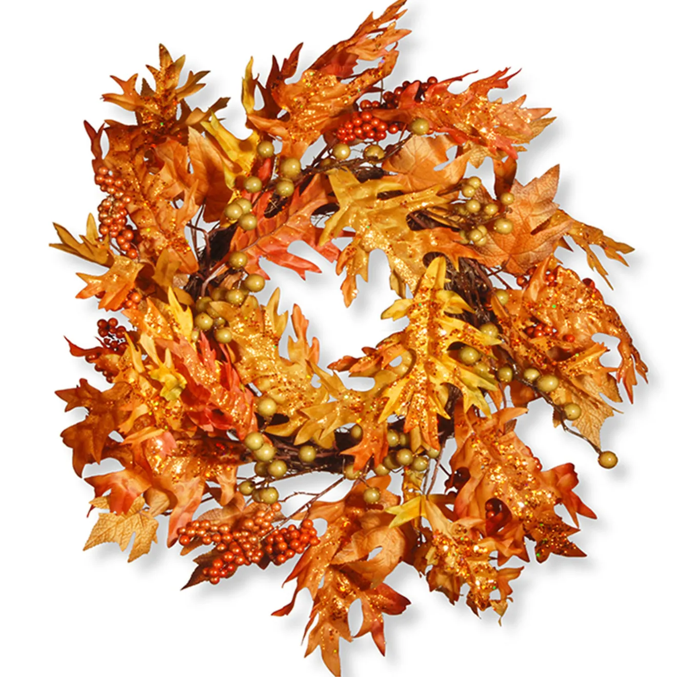 New 24 in. Fall Wreath with Maple Leaves, Berry Clusters Wreaths