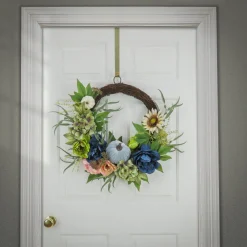 Best 22 in. Fall Wreath with Mixed Leaves, Hydrangea, Peony and Pumpkin Wreaths