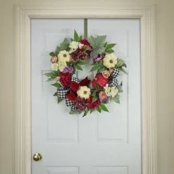 Sale 22 in. Fall Wreath with Peony, Pumpkin and Bow Wreaths