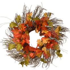 26 in. Fall Wreath with Pumpkins, Pinecones, Berry Clusters, Assorted Leaves Wreaths