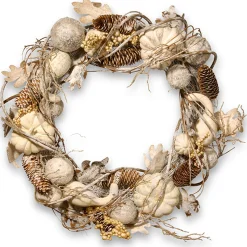 Online 20 in. Fall Wreath with Pumpkins, Gourds, Pinecones, Berry Clusters, Ball Ornaments, Oak Leaves Wreaths