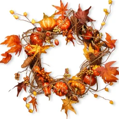 Sale 21 in. Fall Wreath with Pumpkins, Gourds, Pinecones, Berry Clusters, Maple Leaves Wreaths