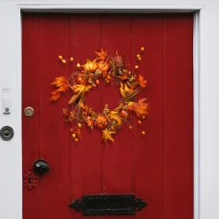 Sale 21 in. Fall Wreath with Pumpkins, Gourds, Pinecones, Berry Clusters, Maple Leaves Wreaths