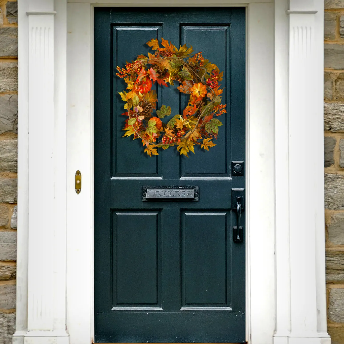 Online 24 in. Fall Wreath with Pumpkins, Pinecones, Berry Clusters, Maple Leaves Wreaths