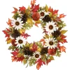 Discount 32 in. Fall Wreath with Pumpkin Gourds, Pine Cones, Maple Leaves, Sunflower Blooms Wreaths