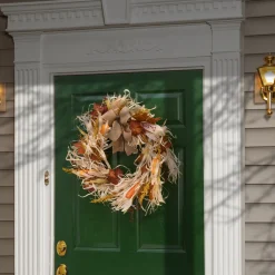 New 24 in. Fall Wreath with Raffia Leaves, Corn Cobs, Berry Clusters Wreaths