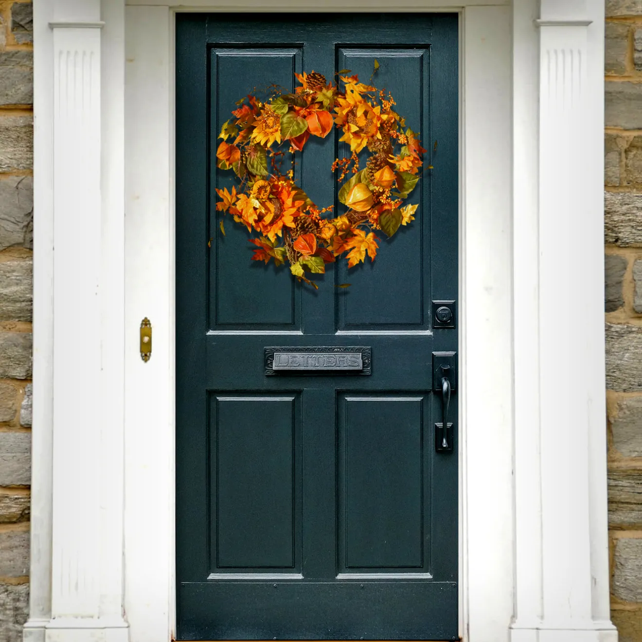 Discount 25 in. Fall Wreath with Sunflowers, Pinecones, Berry Clusters, Maple Leaves Wreaths