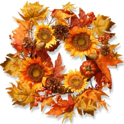 Sale 22 in. Fall Wreath with Sunflowers, Pinecones, Berry Clusters, Acorns, Pumpkins, Maple Leaves Wreaths