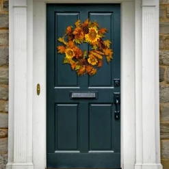 Clearance 24 in. Fall Wreath with Sunflowers, Pinecones, Berry Clusters, Corncobs, Maple Leaves Wreaths