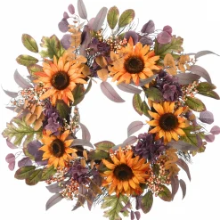 New 30 in. Fall Wreath with Sunflowers, Hydrangea Blooms, Assorted Leaves, Berry Clusters Wreaths