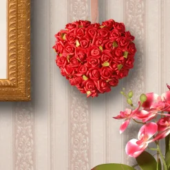 Online 7 in. Floral Red Roses Heart Wreaths