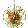 Sale 13 in. Flower Circle Hanging Fall Decoration with Fern Fronds, Leaves, Pumpkins, Twig Cones Fall Decorations