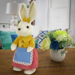 Best 14 in. Fluffy Female Bunny with Yellow, Pink & Blue Dress Table Decoration Table Decorations