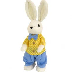 Clearance 14 in. Fluffy Male Easter Bunny with Yellow & Blue Suit Table Decoration Table Decorations