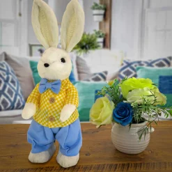 Clearance 14 in. Fluffy Male Easter Bunny with Yellow & Blue Suit Table Decoration Table Decorations
