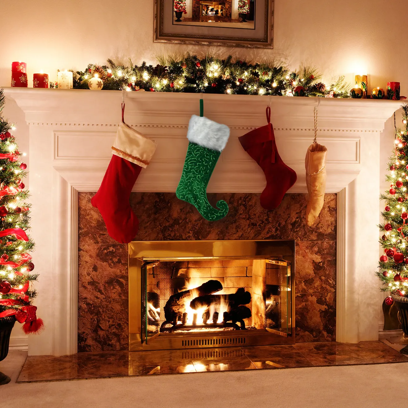 21 in. General Store Collection Jester Style Green Stocking Stockings