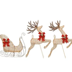 Hot 42 in. Glittered Mesh Fabric Deer with 27 in. Sleigh and Lights Yard Decorations