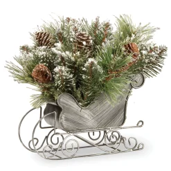 Online 10 in. Glittery Bristle Pine Sleigh Centerpieces