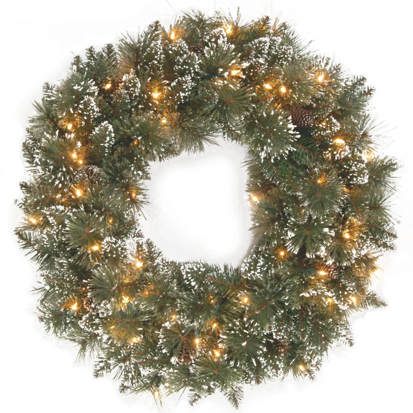 Hot 24 in. Glittery Bristle Pine Wreath with Clear Lights Pre-Lit Christmas Wreaths|21-24 Inch Christmas Wreaths