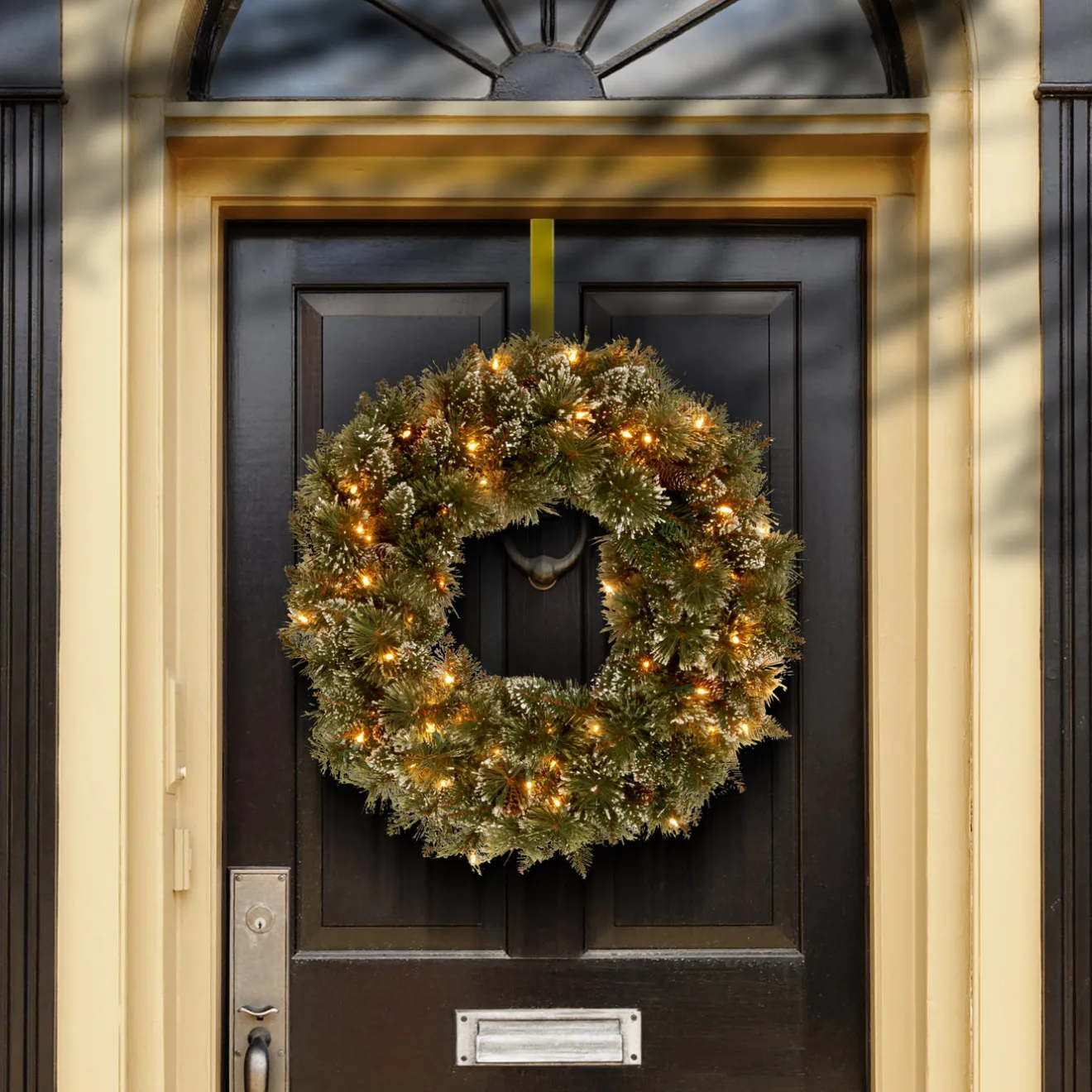 Hot 24 in. Glittery Bristle Pine Wreath with Clear Lights Pre-Lit Christmas Wreaths|21-24 Inch Christmas Wreaths